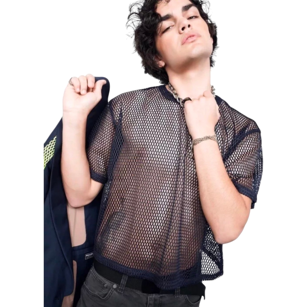 WILDFANG The Empower Mesh Boxy Top in Navy Large